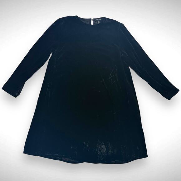 Eileen Fisher Small System Long Sleeve Knee Length Dress Black Velvet Silk Blend - Picture 2 of 9
